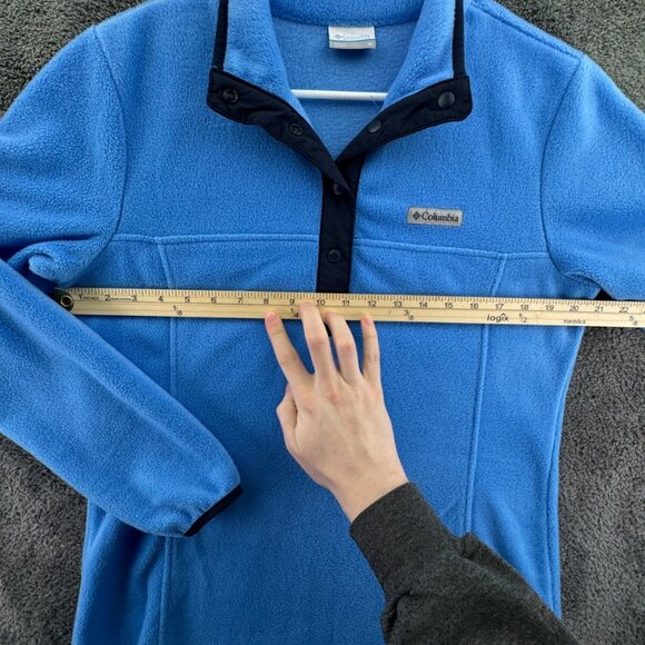 Columbia Blue Fleece Pullover Top Women Medium Long Sleeve 1/4 Snap Adult Soft - Picture 4 of 11